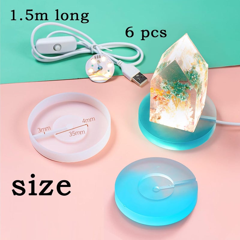 Actvty Round Display Base Silicone Mold with 6Pcs Led Light for Resin Casting, USB Powered for Lamp Resin Molds DIY Epoxy Craft Luminous Lamp Base Home Decorations - Image 4